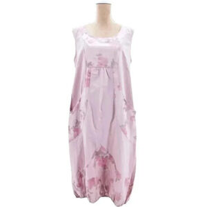 Pink Floral Sleeveless Midi Shirred Boho Cottagecore Dress With Pockets